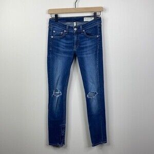 Rag & Bone Skinny Distressed Zipper Capri Jeans 25